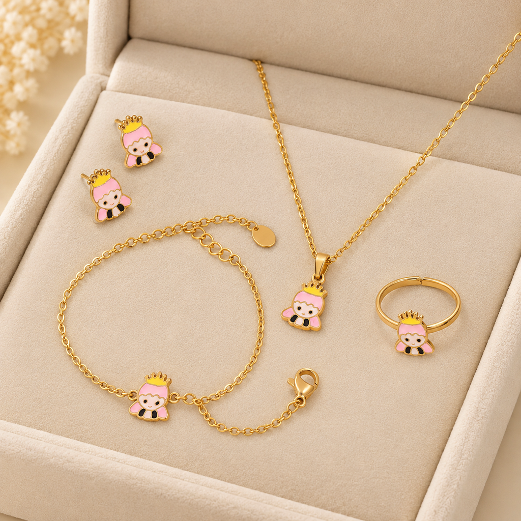 Princess Crown Full Set Jewelry For Kids - 18K Gold Plated