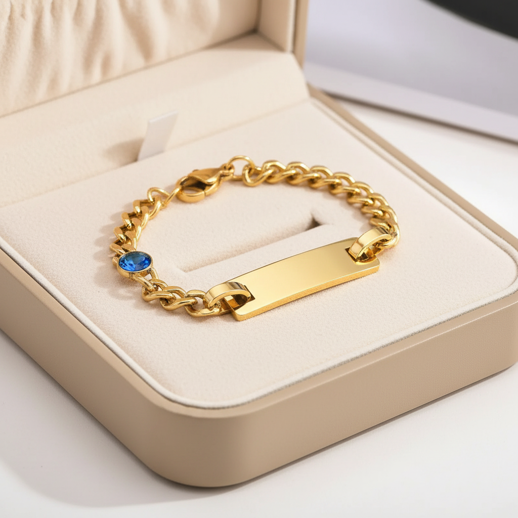 Blue Sparkling Stone Bracelet For Kids - 18K Gold Plated