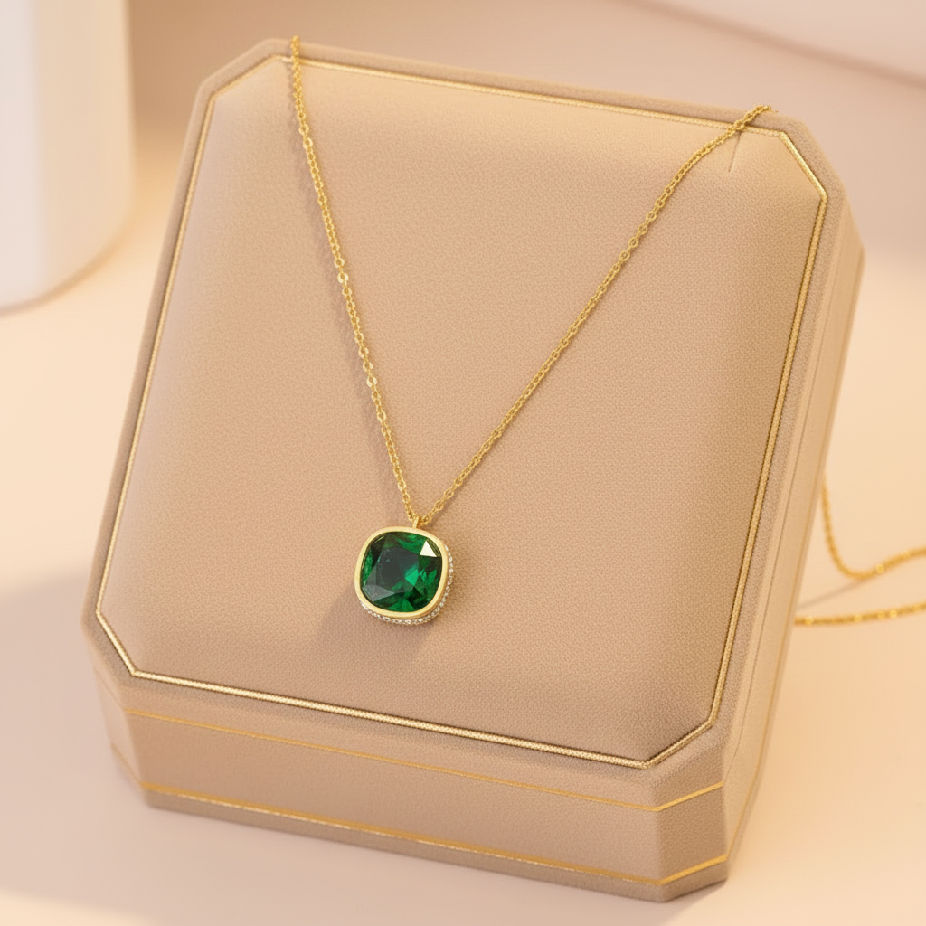 Emerald Aura Necklace For Women - 18K Gold Plated