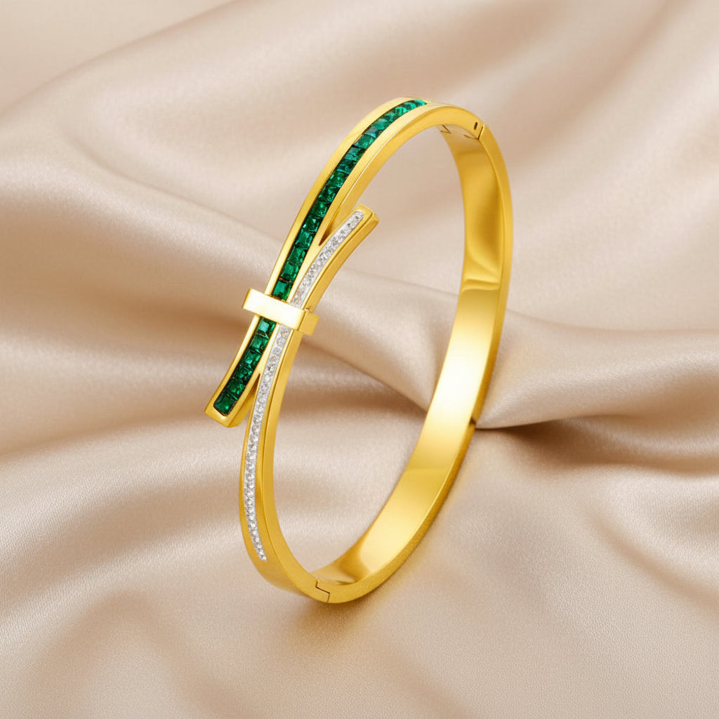 Emerald Vogue Bangle For Women - 18K Gold Plated