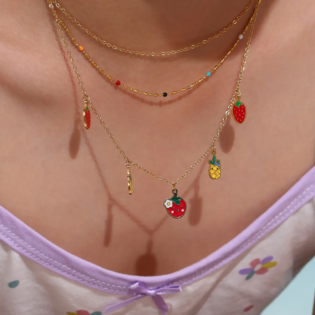 Premium Fruity Charm Kids Jewelry Combo - 18K Gold Plated