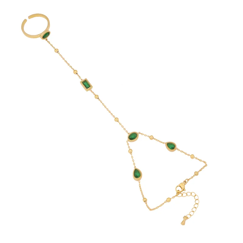 Zirella Emerald Drops Hand Chain For Women - 18K Gold Plated