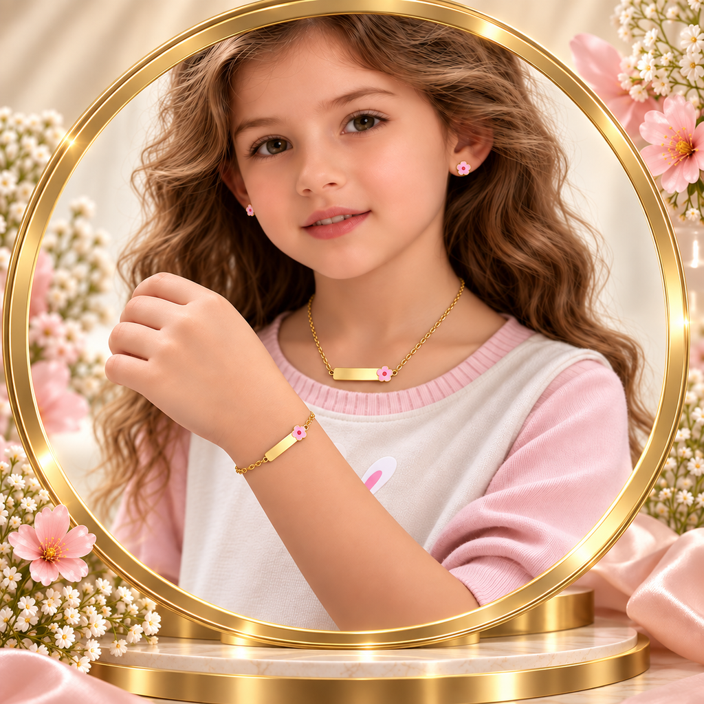 Golden Bloom Bar Full Set Jewelry For Kids - 18K Gold Plated