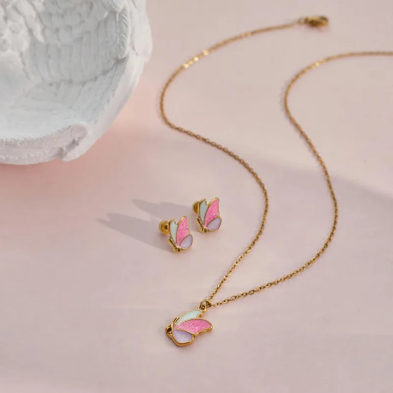 Glitter Wings Jewelry Set For Kids - 18K Gold Plated