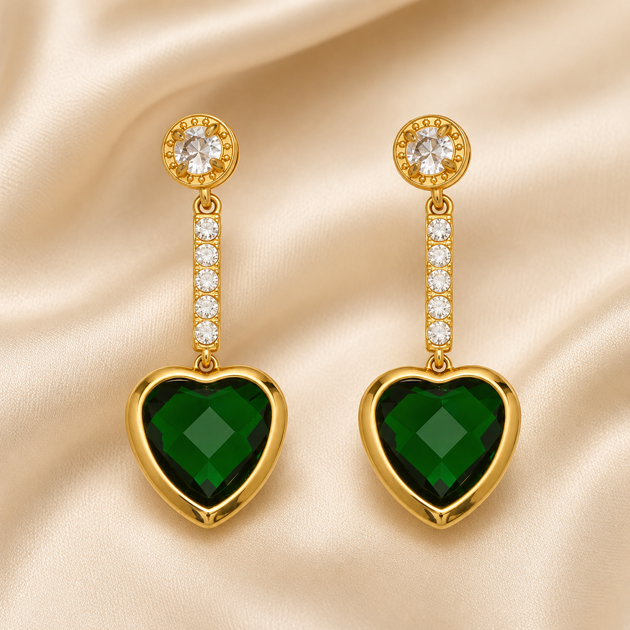 Mystic Jade Heart Drop Earrings For Women - 18K Gold Plated