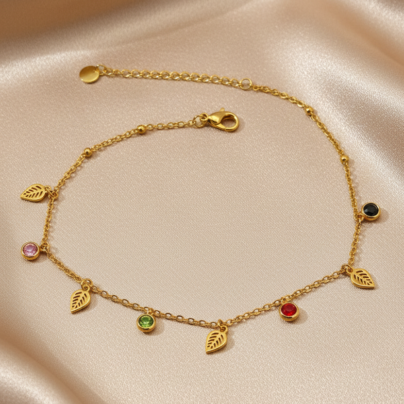 Willow Leaf Anklet For Kids - 18K Gold Plated