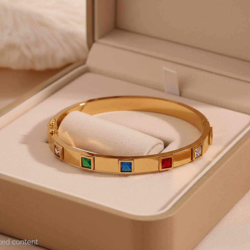 Elite Facet-Stone Bangle For Women - 18K Gold Plated