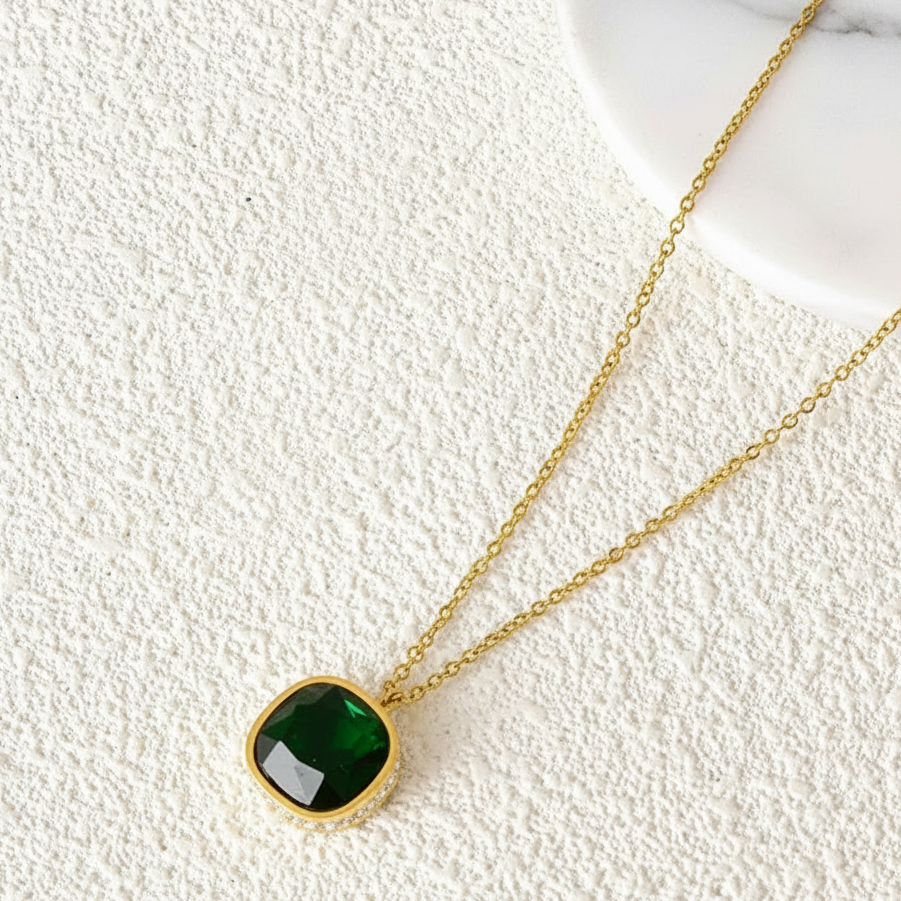 Emerald Aura Necklace For Women - 18K Gold Plated