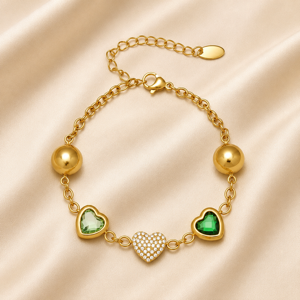 Mystic Jade Heart Bracelet For Women - 18K Gold Plated