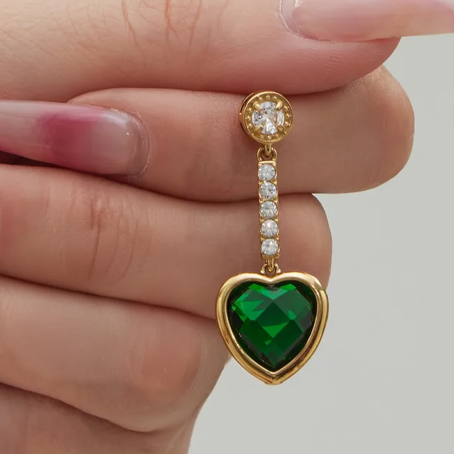 Mystic Jade Heart Drop Earrings For Women - 18K Gold Plated