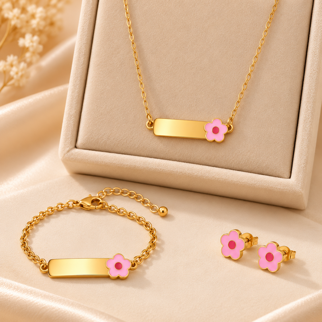 Golden Bloom Bar Full Set Jewelry For Kids - 18K Gold Plated