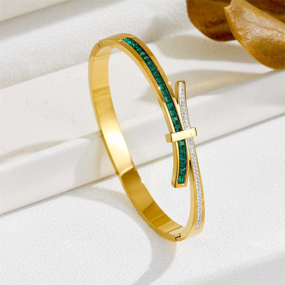 Emerald Vogue Bangle For Women - 18K Gold Plated