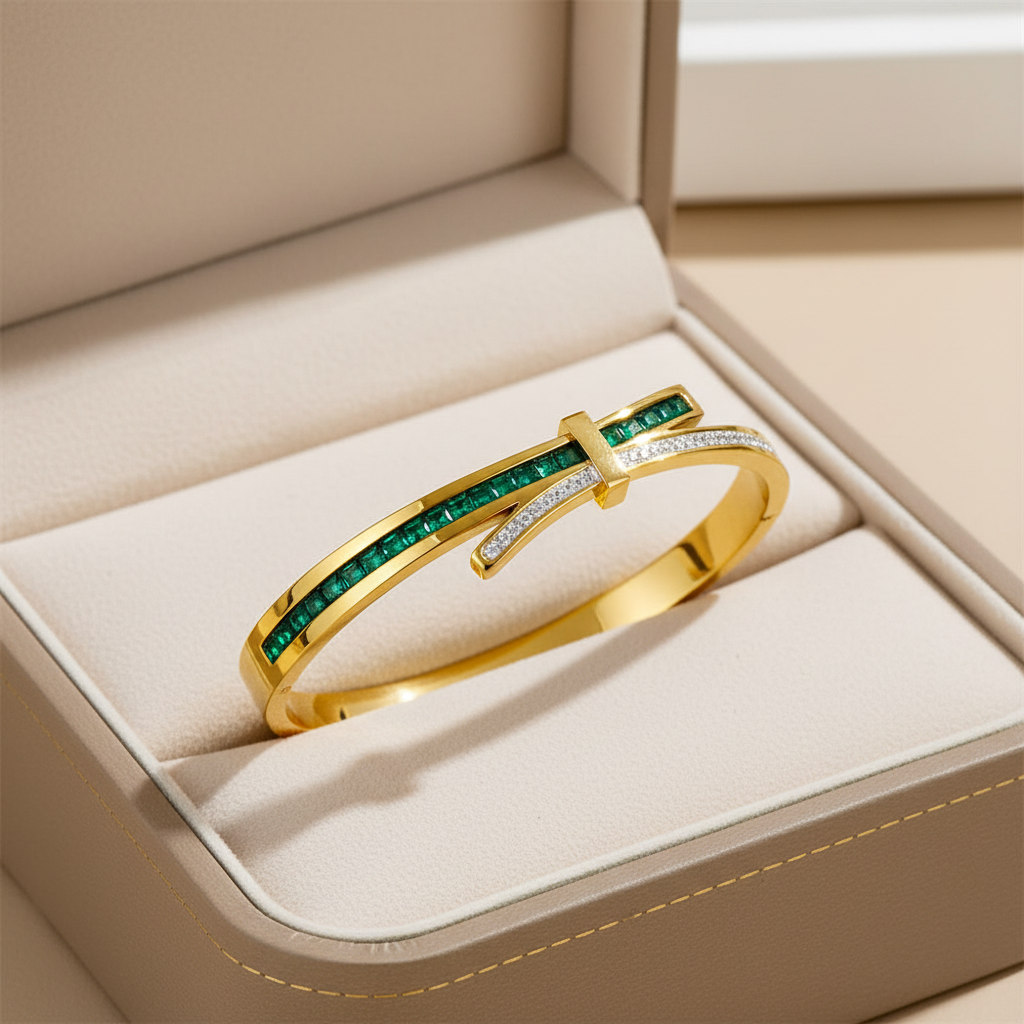 Emerald Vogue Bangle For Women - 18K Gold Plated