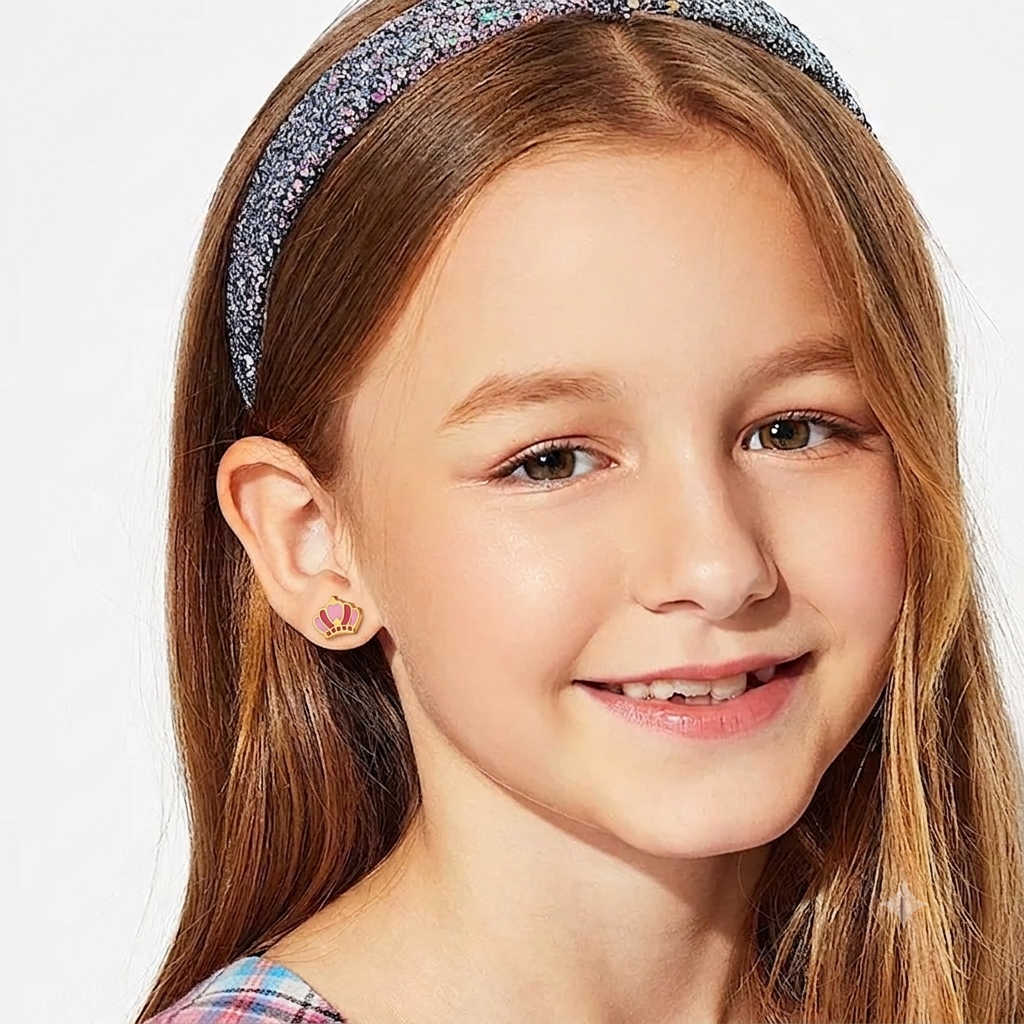 Crown Charm Kids Ear Studs