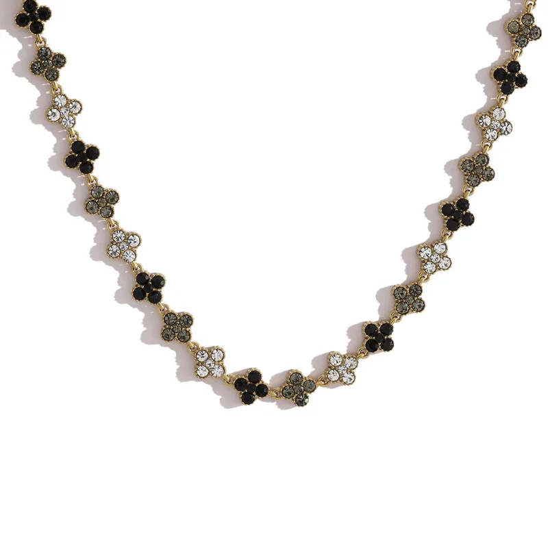 Black Cover Crystal Party Wear Necklace For Women - 18K Gold Plated
