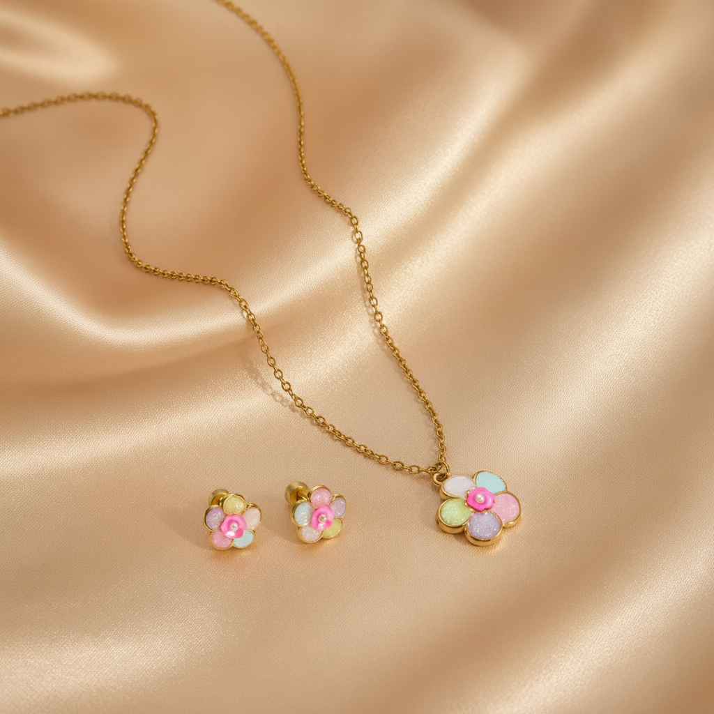 Pastel Blossom Jewerly Set For Kids - 18K Gold Plated