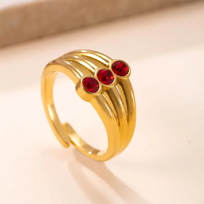 Ruby Trio Ring for Women - 18K Gold Plated