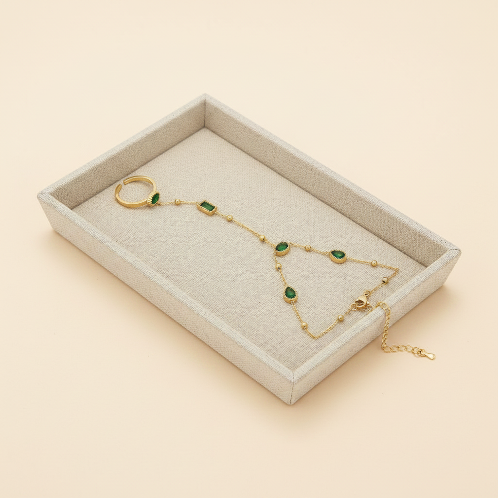 Zirella Emerald Drops Hand Chain For Women - 18K Gold Plated