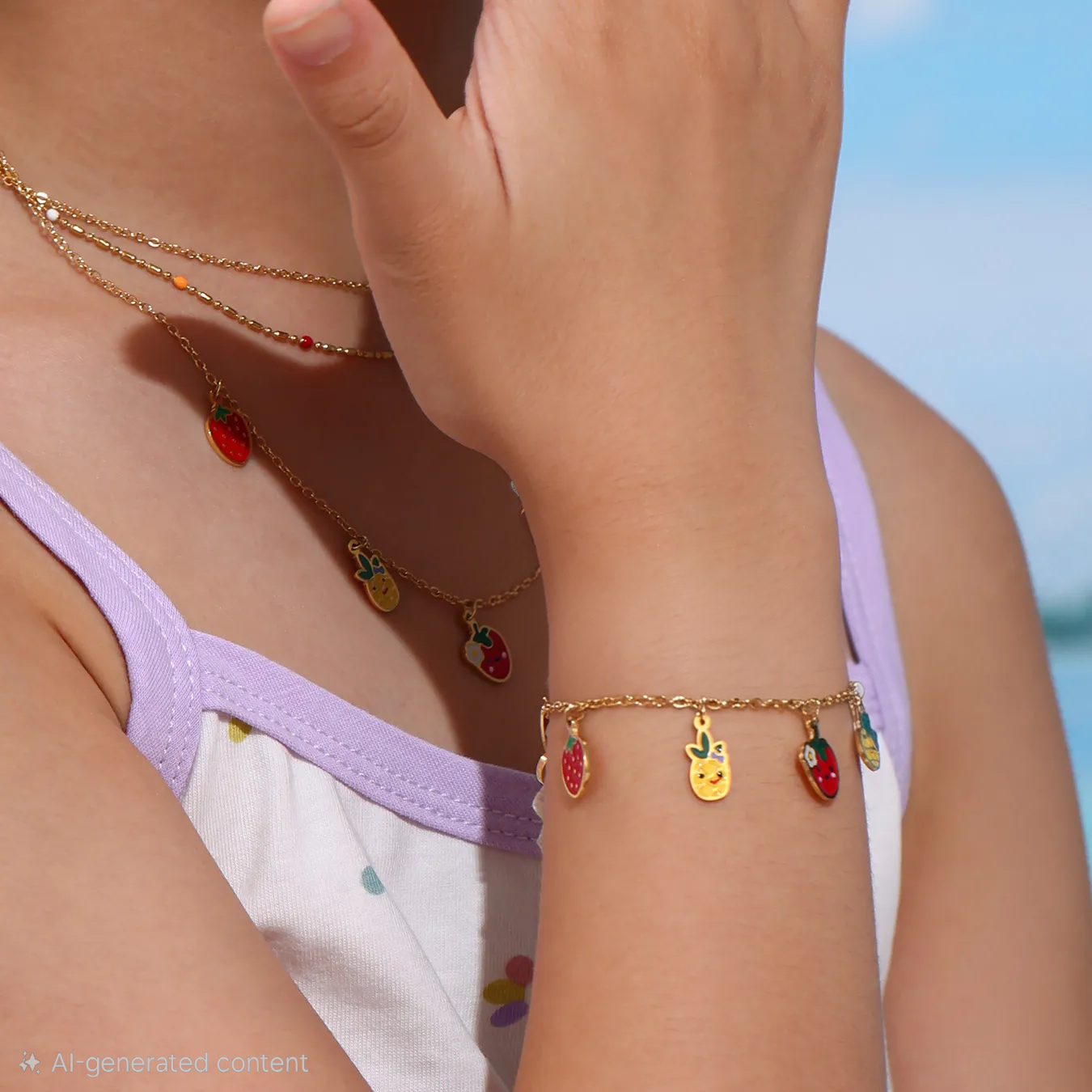 Fruity Charm Bracelet For Kids - 18K Gold Plated