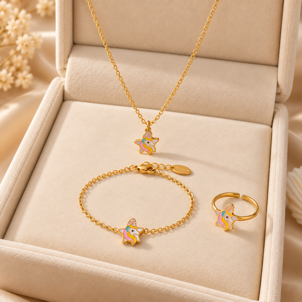 Golden Unicorn Full Set Jewelry For Kids - 18K Gold Plated