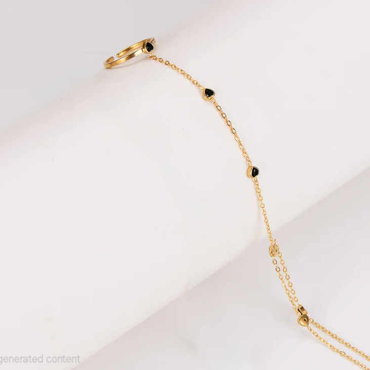 Midnight Heart Hand Chain For Women - 18K Gold Plated