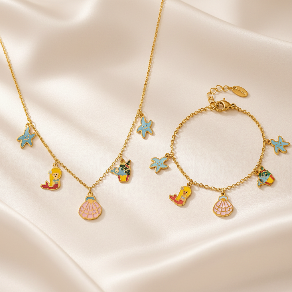 Ocean Treasures Charm Jewelry Set For Kids - 18K Gold Plated