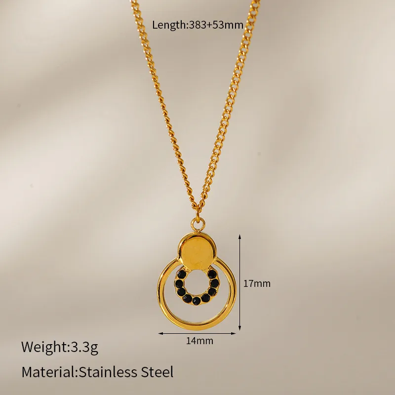 Onyx Halo Necklace For Women - 18K Gold Plated