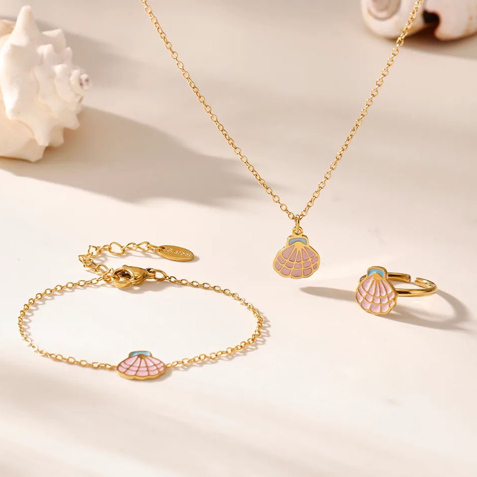 Aquaria Seashell Jewelry Set For Kids - 18K Gold Plated