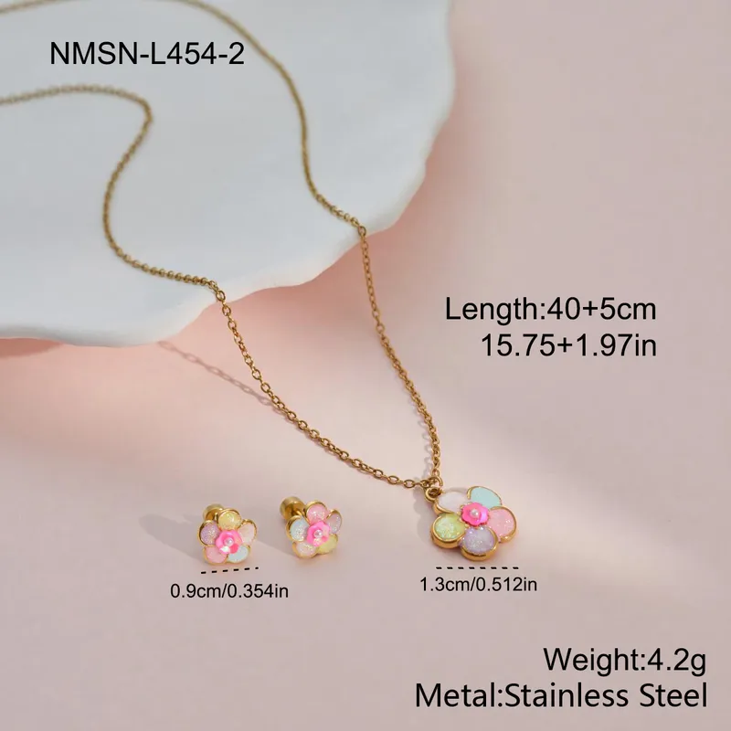 Premium Pastel Flower Kids Jewelry Combo - 18K Gold Plated