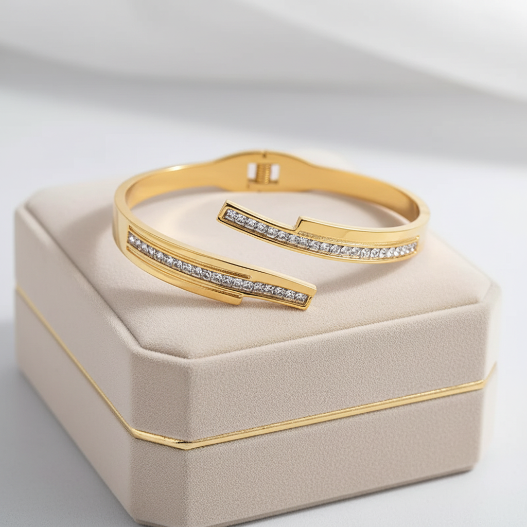 Seraphine Crystal Bangle For Women - 18K Gold Plated