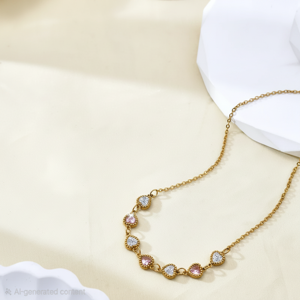 Liora Pink Necklace For Women - 18K Gold Plated