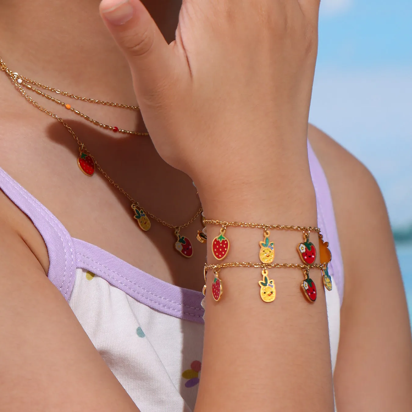 Premium Fruity Charm Kids Jewelry Combo - 18K Gold Plated