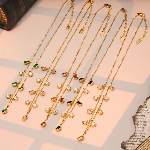 Black Midnight Drops Necklace for Women - 18K Gold Plated