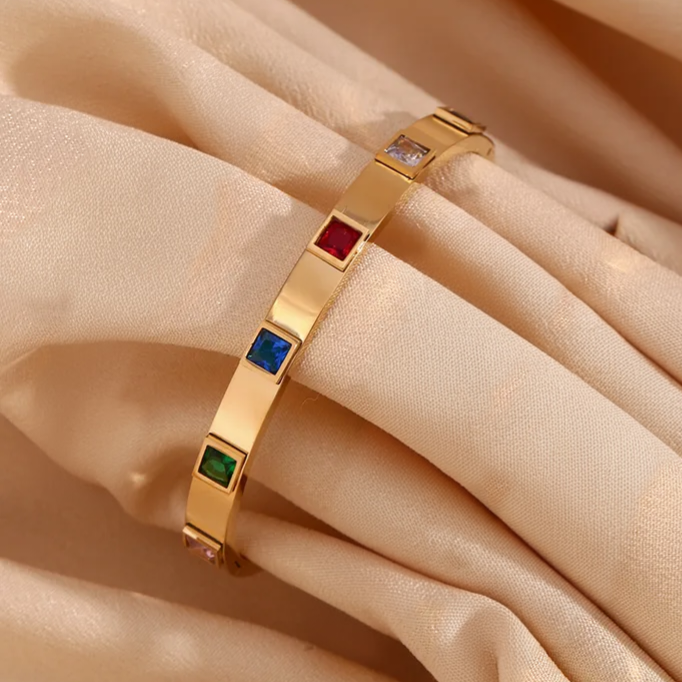 Elite Facet-Stone Bangle For Women - 18K Gold Plated