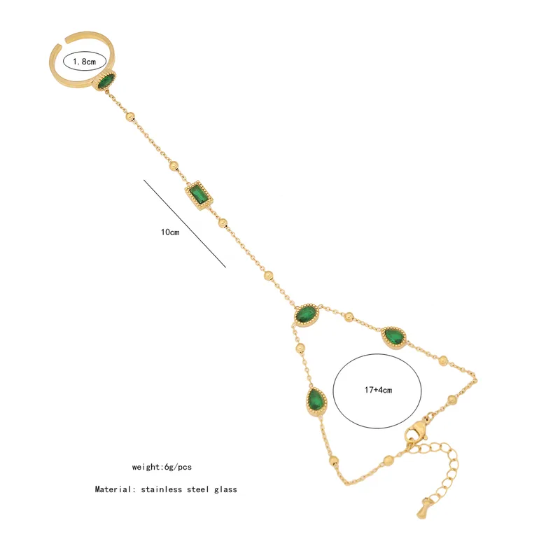 Zirella Emerald Drops Hand Chain For Women - 18K Gold Plated
