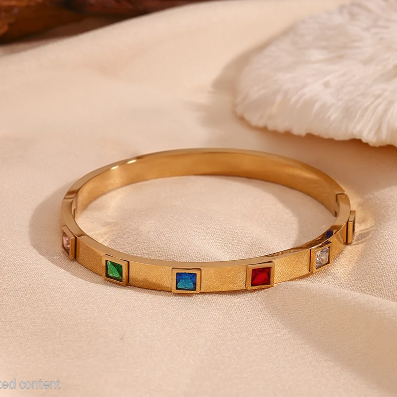 Elite Facet-Stone Bangle For Women - 18K Gold Plated